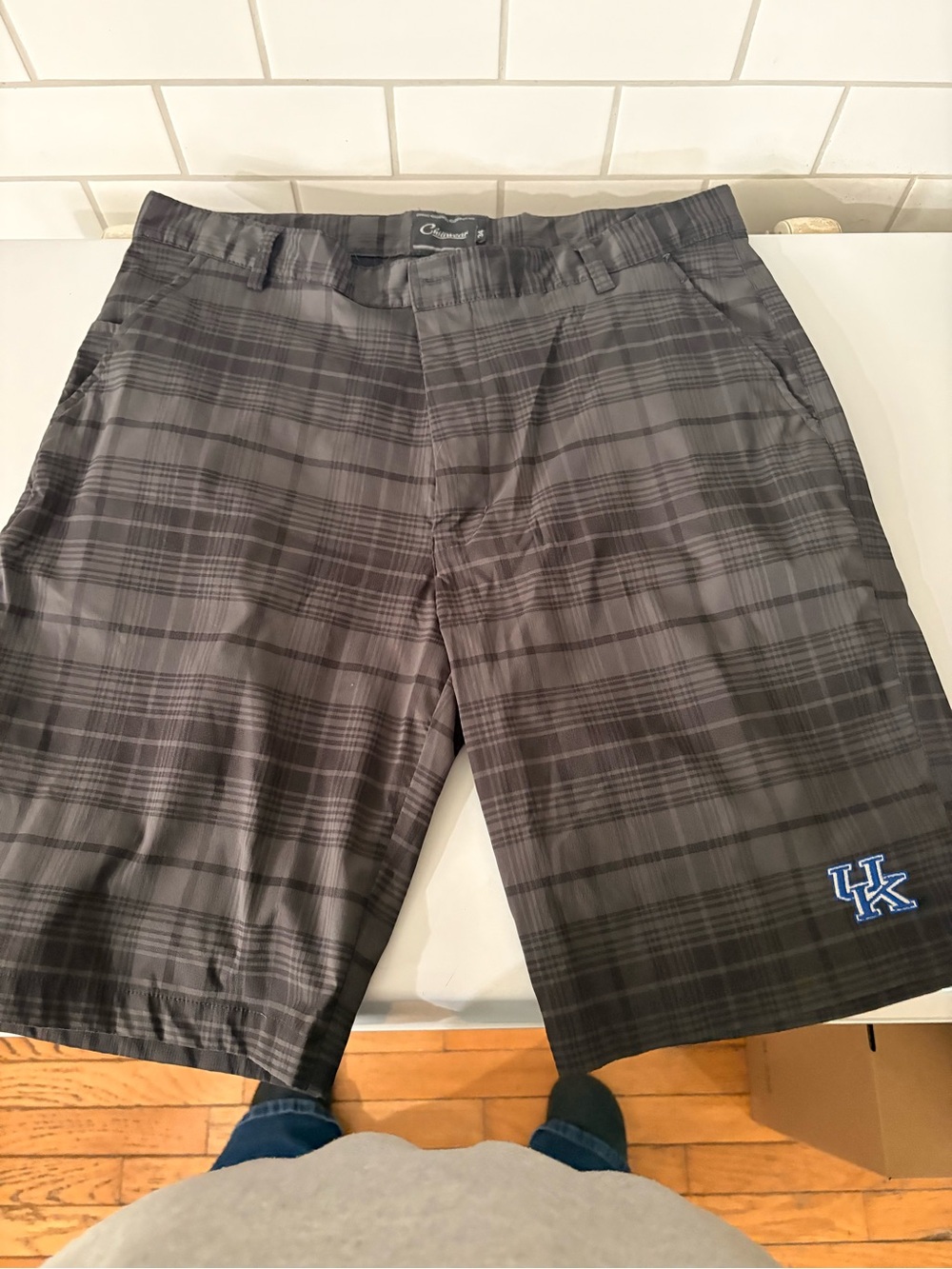 UK Embroidered Gray Plaid Men’s Shorts